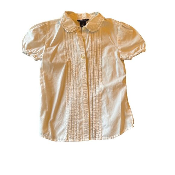 Chaps Girls White Blouse 6X 100% Cotton Short Puff Sleeves Button Front Pintuck - Picture 1 of 5
